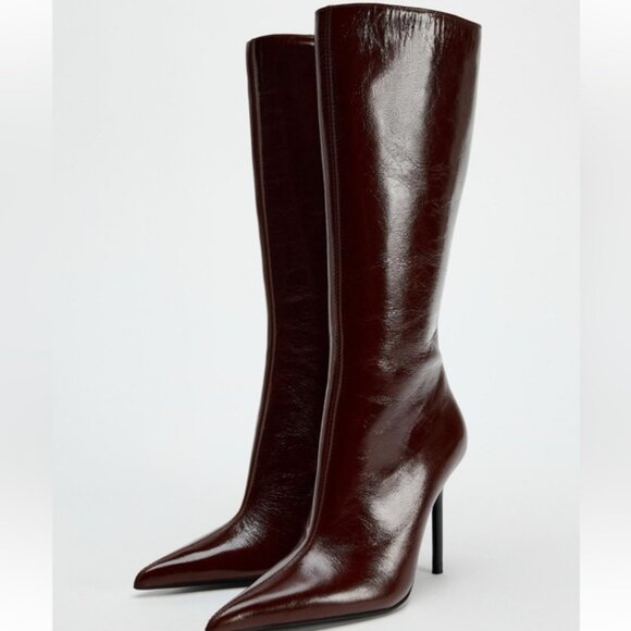Zara Shoes - ZARA THIN HEEL LEATHER BOOTS